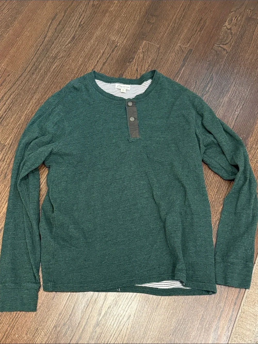 J. Crew Dark Green Henley with Striped Lining